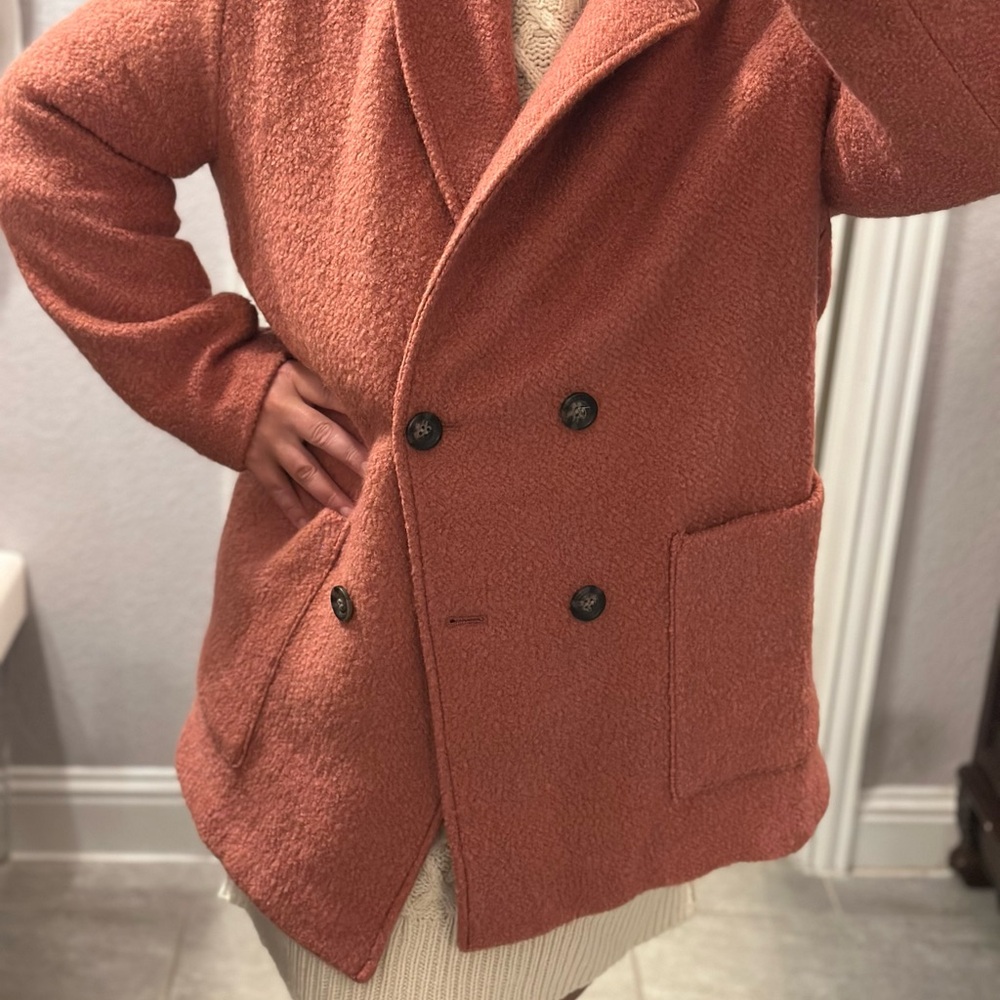 H&M Women's Dusty Pink Boucle Car Coat EUC SZ L